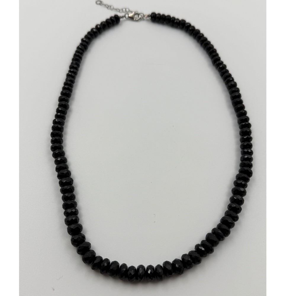 BBJ Sterling Silver Faceted Black Spinel Bead Necklace 925 Adjustable 17.5-19.5"